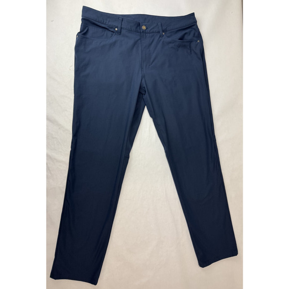 Lululemon ABC Pants Mens 36 * 32 Blue Classic Fit 5 Pocket Warpstreme LM5968S - Picture 1 of 11